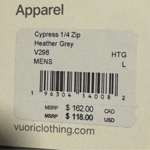 New Vuori Mens Cypress 1/4 Zip 2.0 Pullover Heather Grey Size Large V298 - Picture 13 of 16